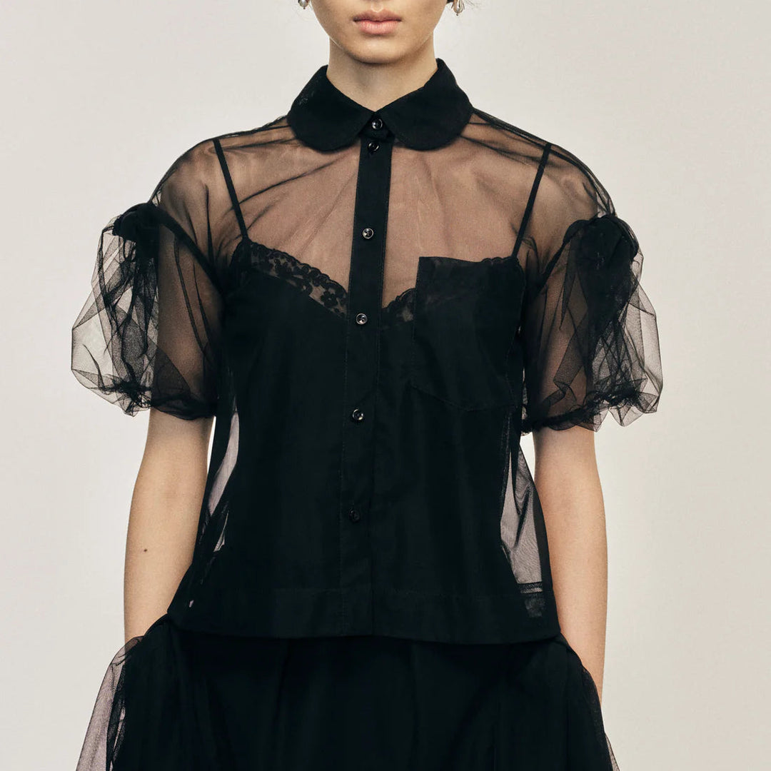 Simone Rocha - Sheer Cropped Bow Puff Sleeve Shirt