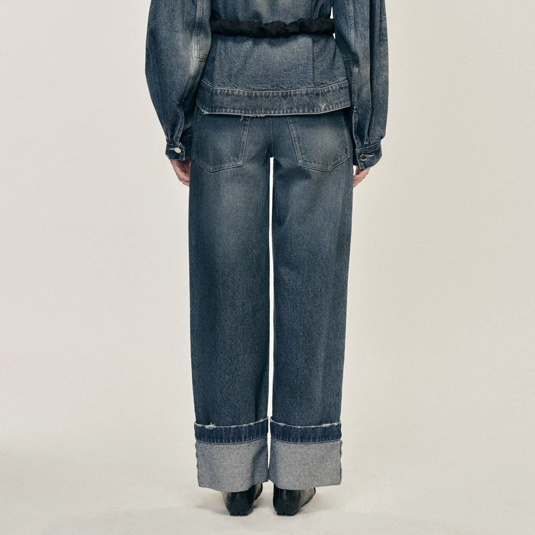 Simone Rocha - CROPPED DISTRESSED STRAIGHT LEG JEANS W/ EMB