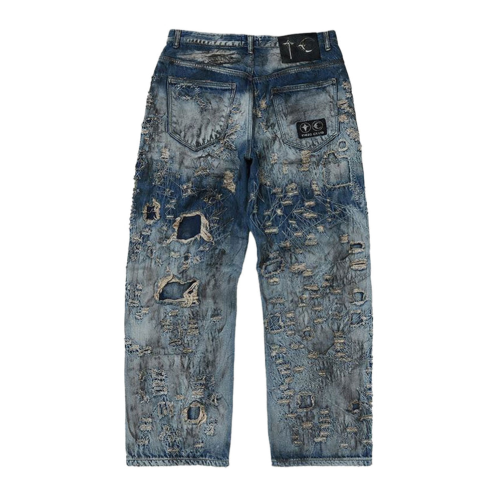 THUG CLUB - Hard-Washed Damaged Denim Pants