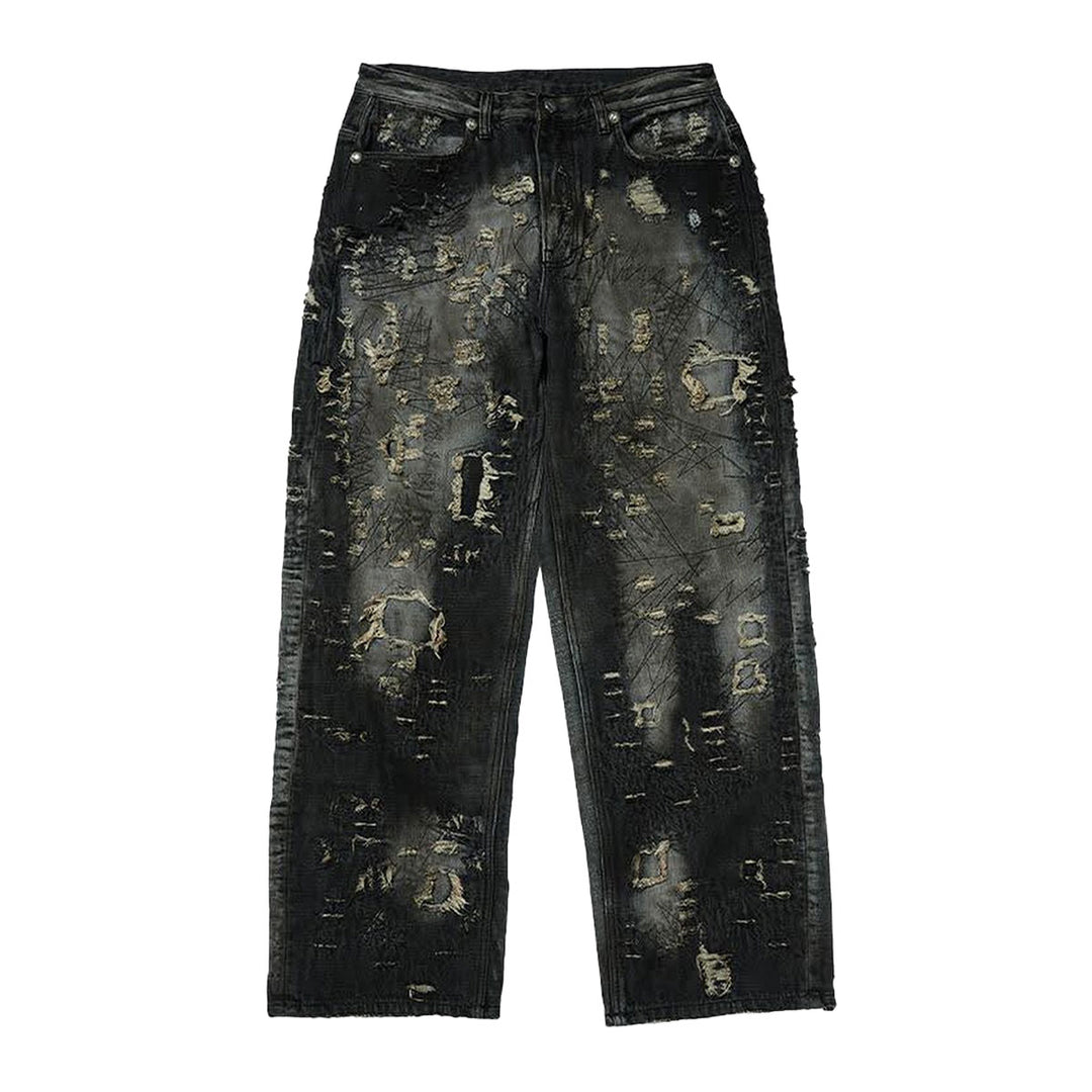 THUG CLUB - Hard-Washed Damaged Denim Pants
