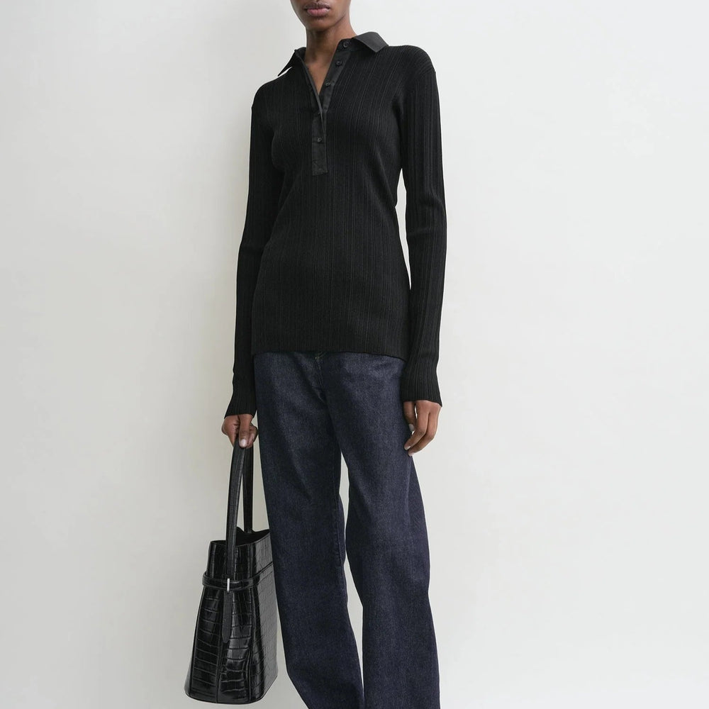 TOTEME - Half-placket knit shirt Black