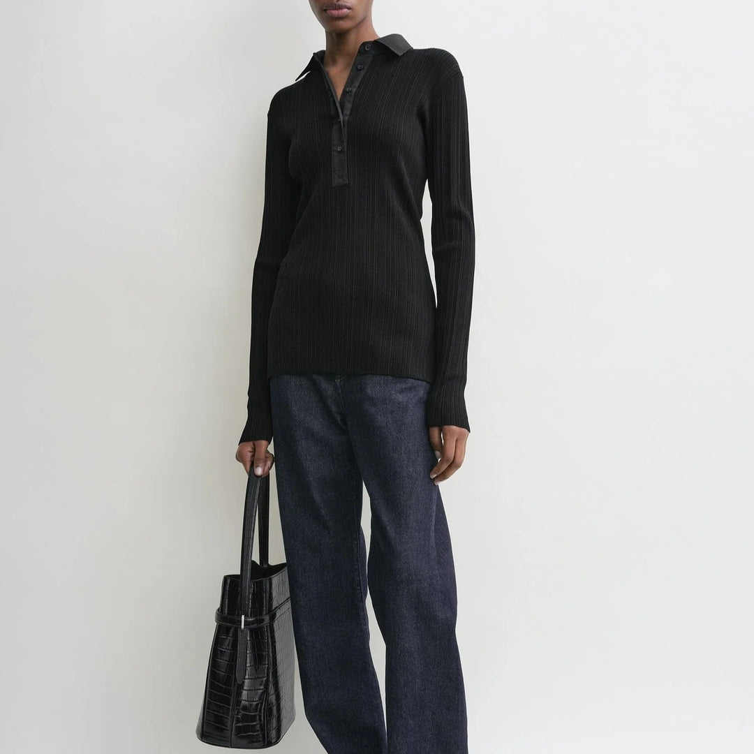 TOTEME - Half-placket knit shirt Black