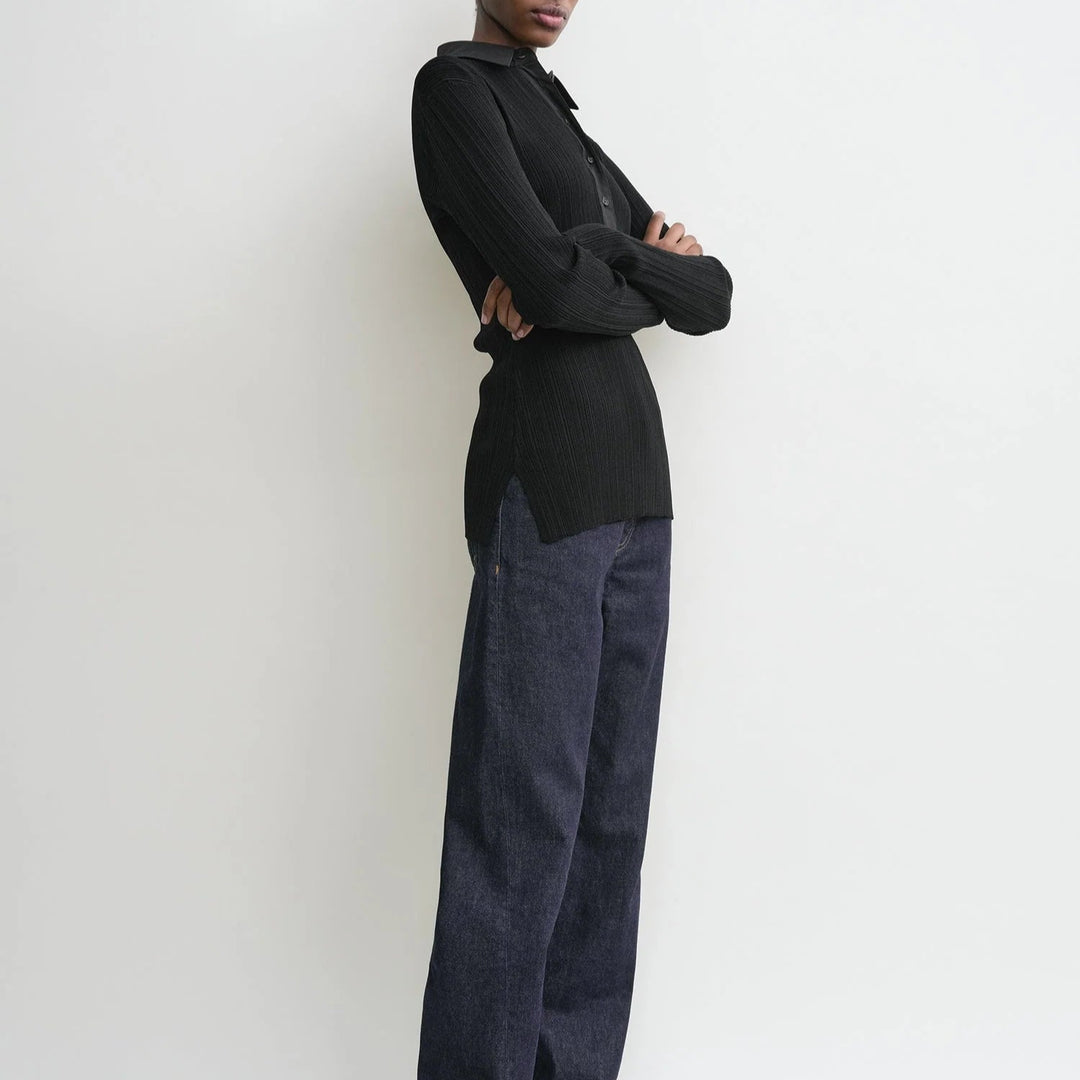 TOTEME - Half-placket knit shirt Black