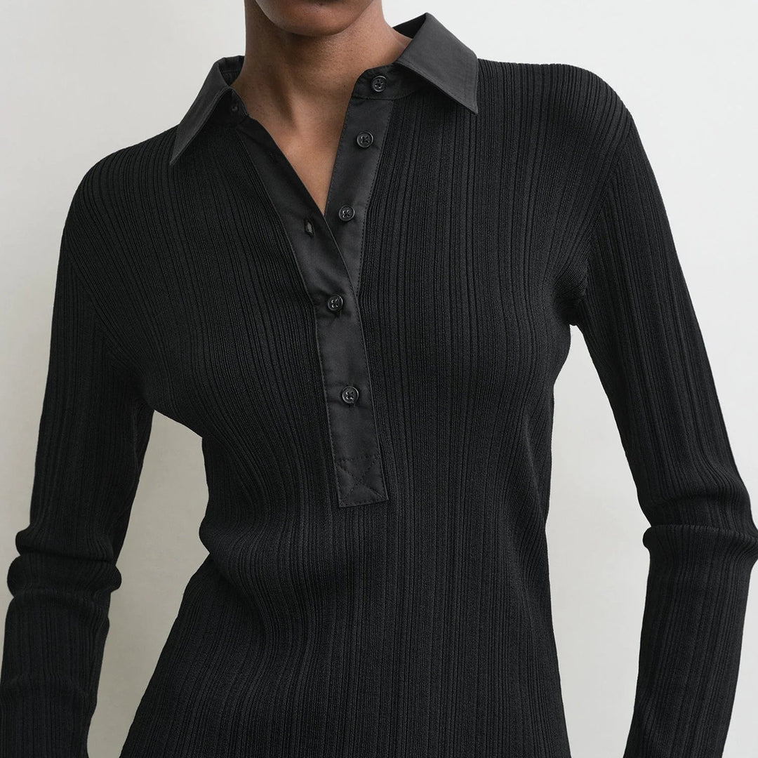 TOTEME - Half-placket knit shirt Black