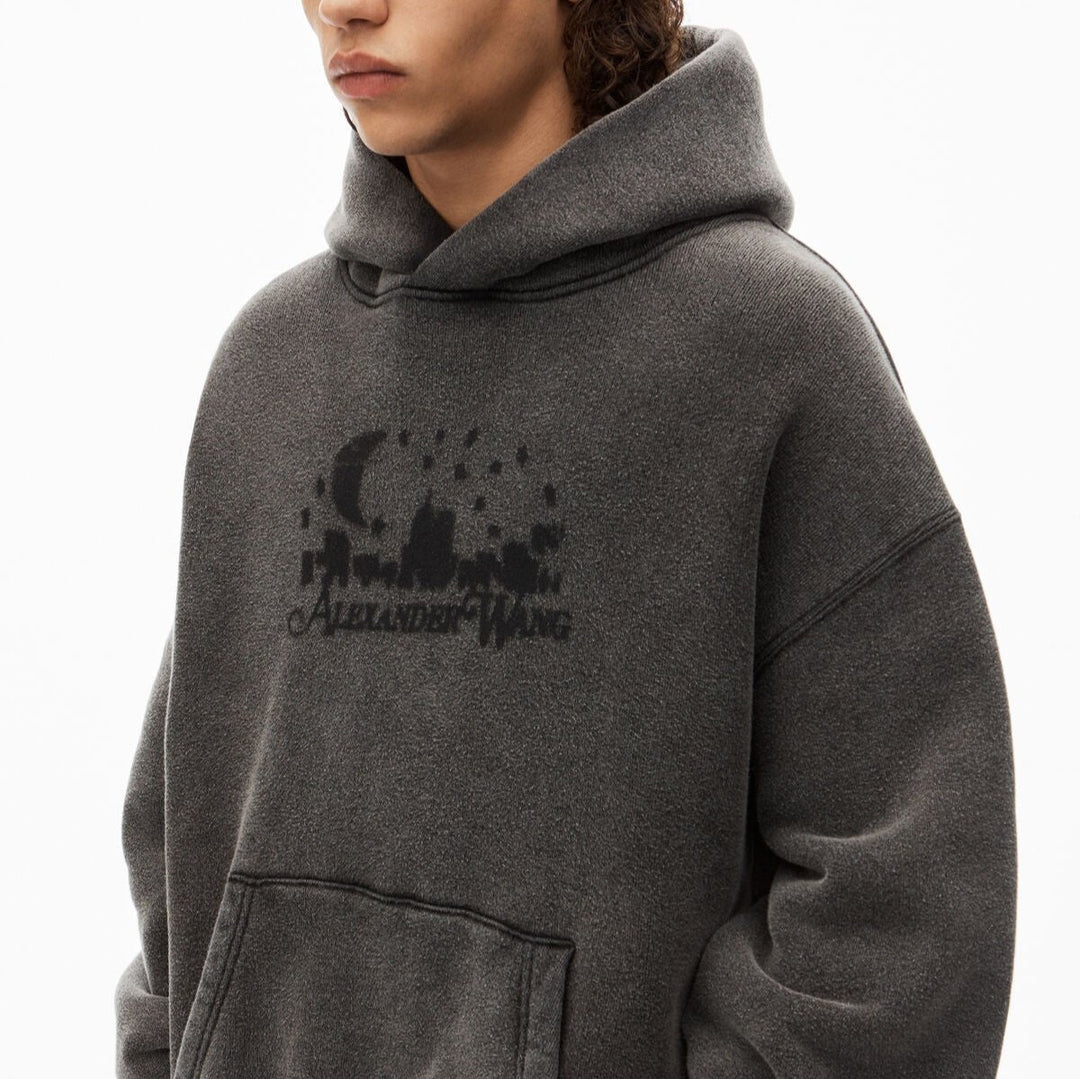 Alexander Wang - ディストレスト スエードコットンテリー スカイラインフーディー