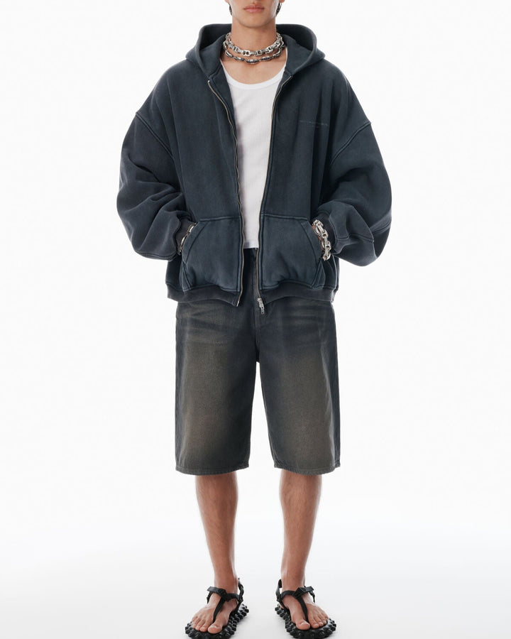 Alexander Wang - ブラック コットン ロゴ ジップアップ フーディー
