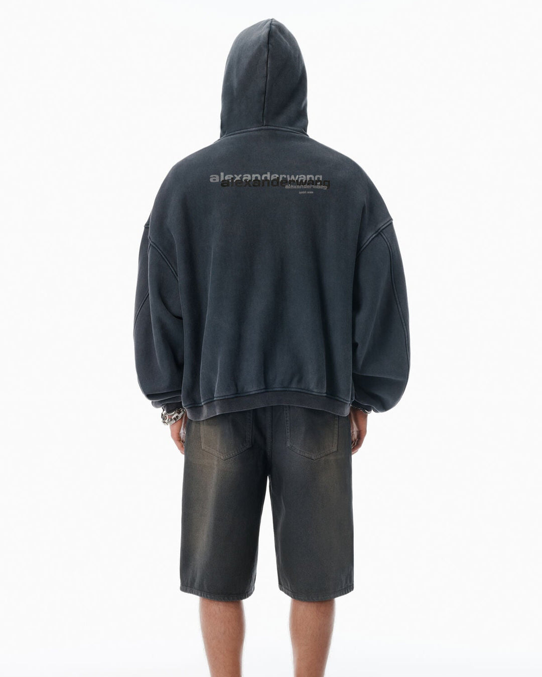 Alexander Wang - ブラック コットン ロゴ ジップアップ フーディー