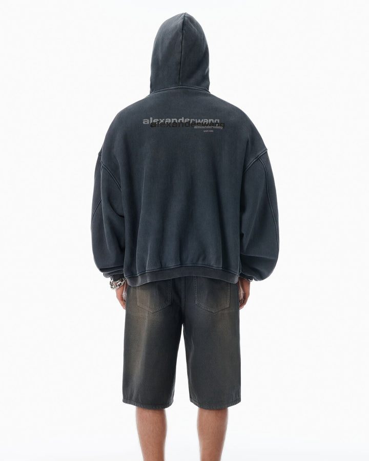 Alexander Wang - ブラック コットン ロゴ ジップアップ フーディー