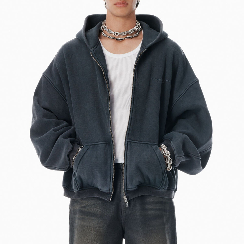 Alexander Wang - ブラック コットン ロゴ ジップアップ フーディー