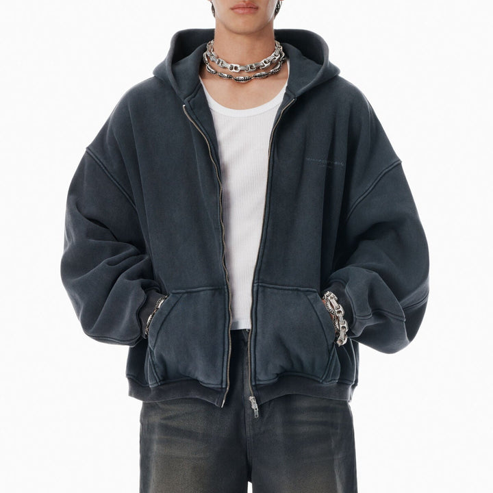 Alexander Wang - ブラック コットン ロゴ ジップアップ フーディー