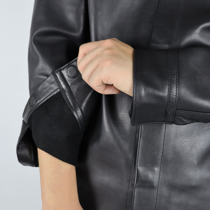 VUJADE - 【WHY限定】Dean Leather Affix Shirt in Waxed Baby Calf