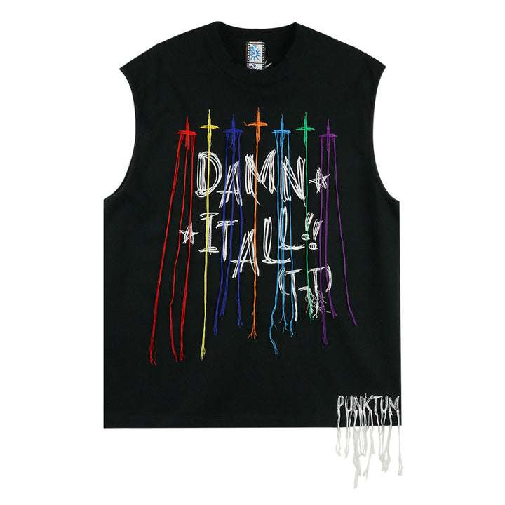 FRINGE NO SLEEVE T-SHIRT - Punktum