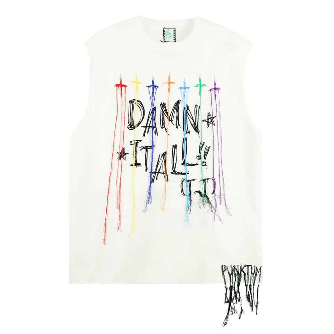 FRINGE NO SLEEVE T-SHIRT - Punktum
