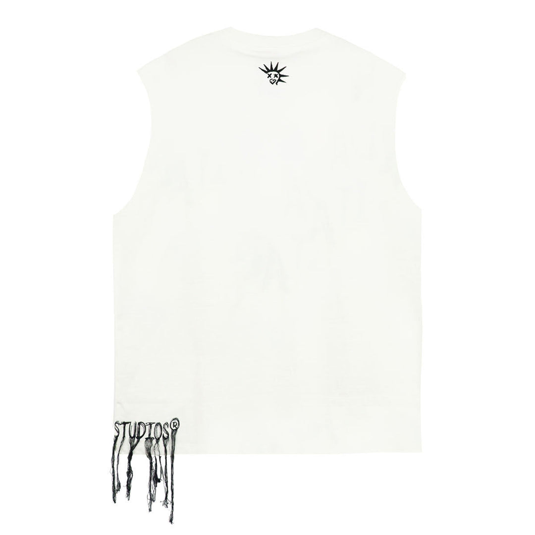 FRINGE NO SLEEVE T-SHIRT - Punktum
