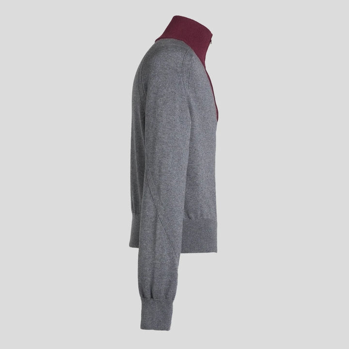 Frank STRUCTURED HAIF-ZIP KNIT SWEATER in CARMINE GRAY