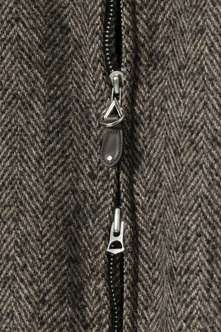 Brown Herringbone Blouson Jacket