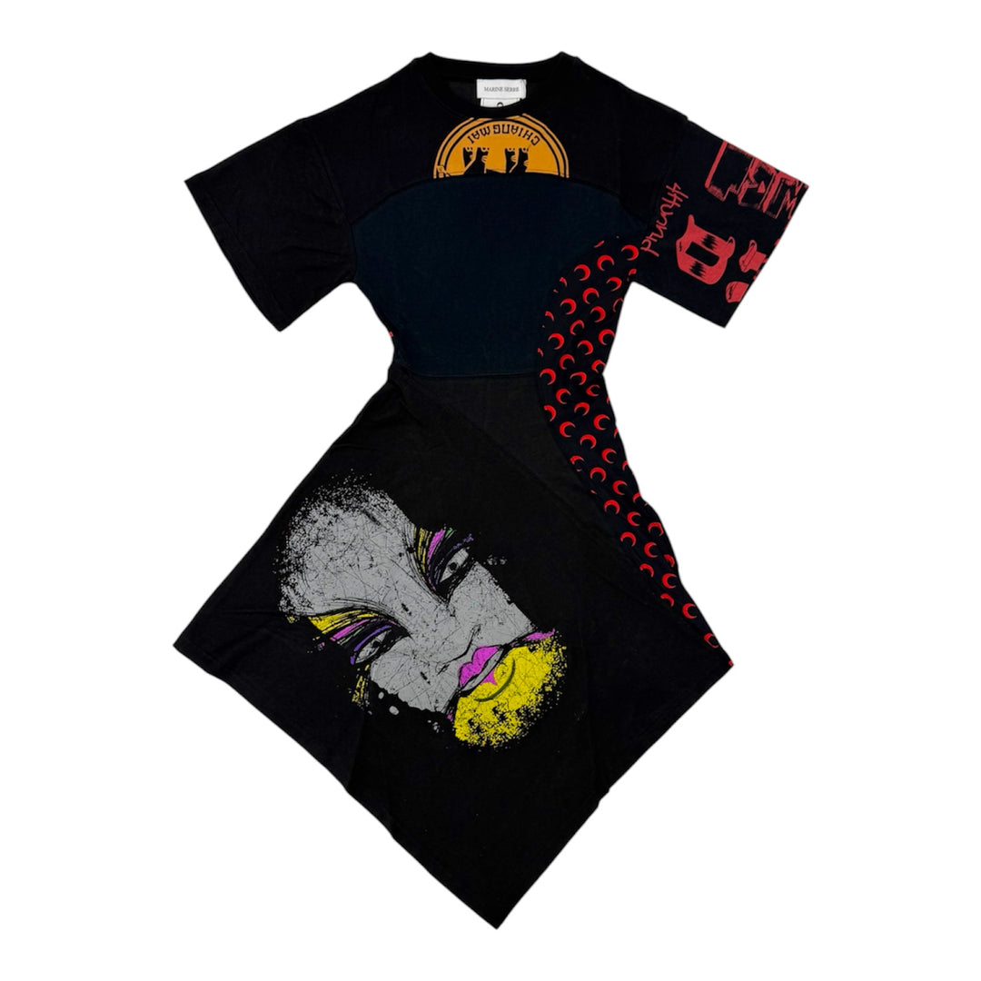 Marine Serre - Upcycled jersey asymetrical knee length dress