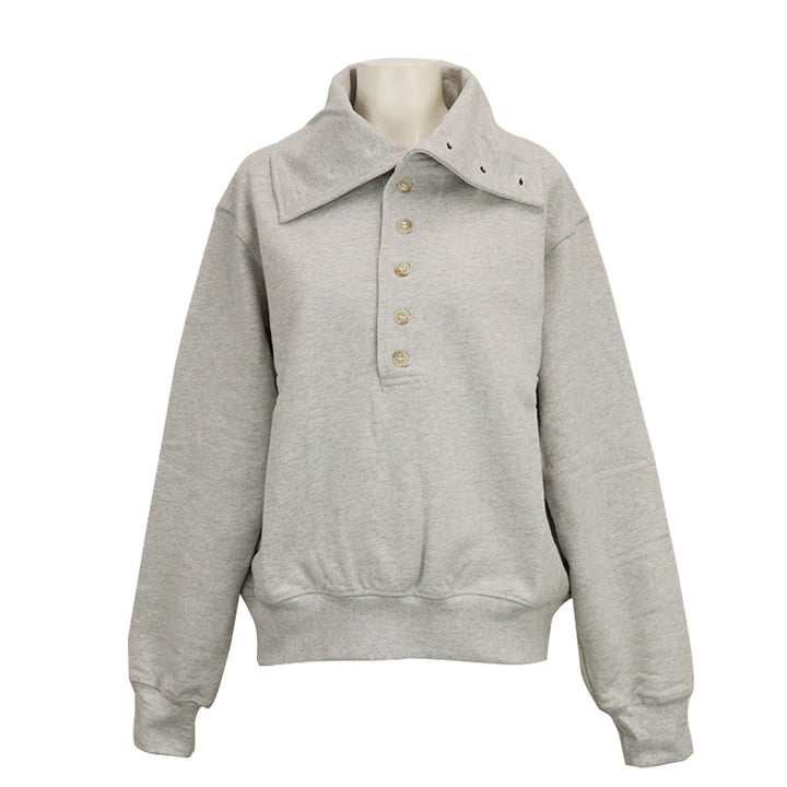 BUTTON UP QUARTER NECK SWEATER