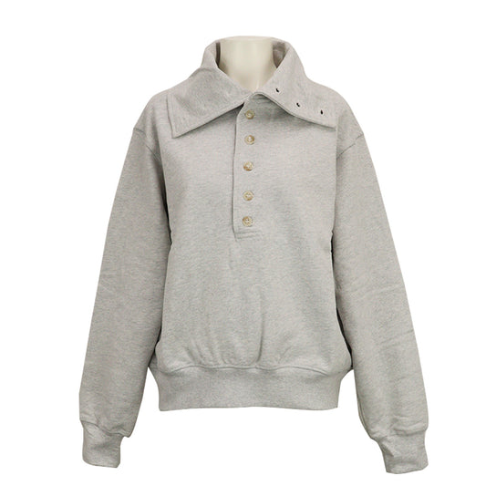 BUTTON UP QUARTER NECK SWEATER