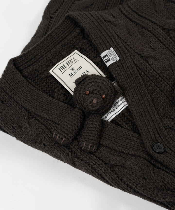 "PINK HOUSE x MMY" Bear Motif Knit Cardigan