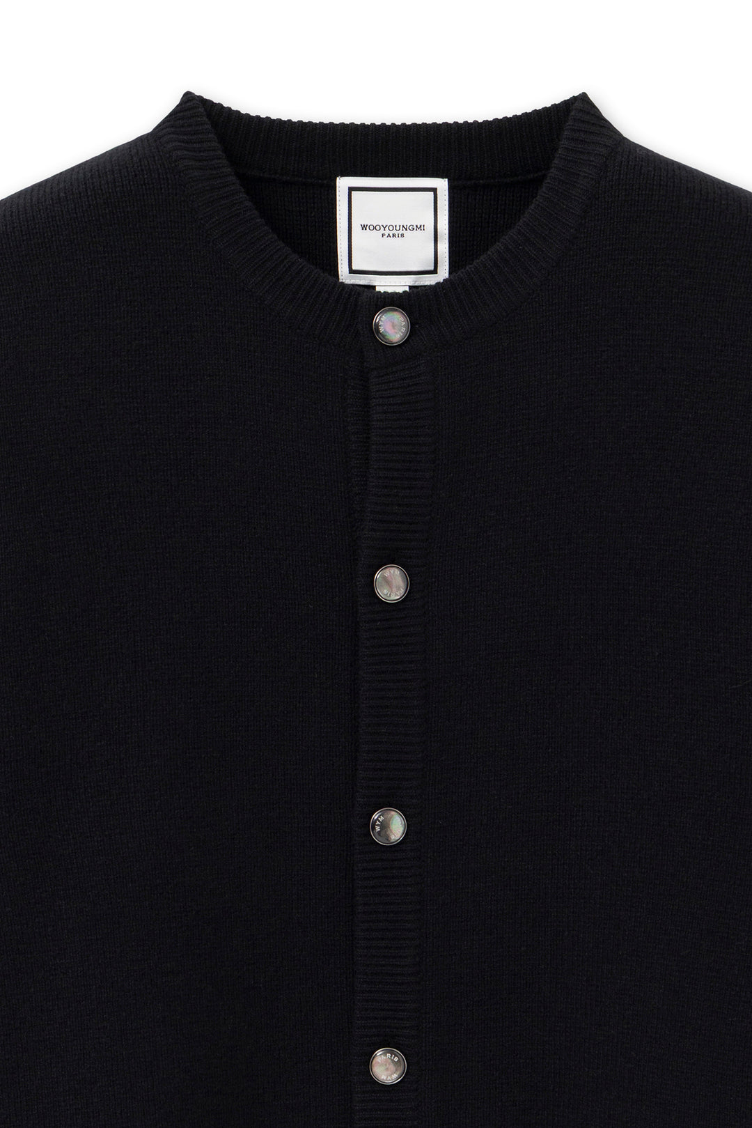 Black Round Neck Wool Cardigan