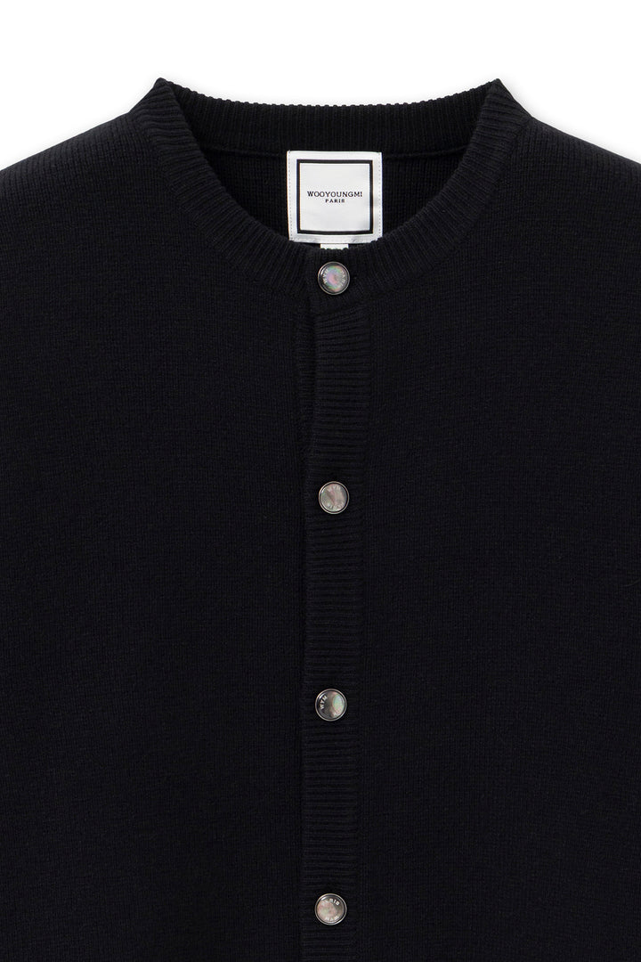 Black Round Neck Wool Cardigan