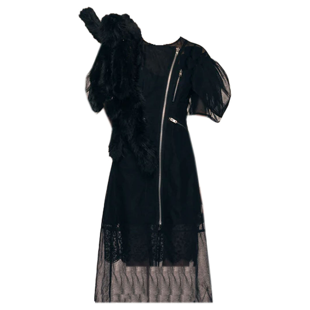 Simone Rocha - Sheer Sculpted Petal Sleeve Biker Dress