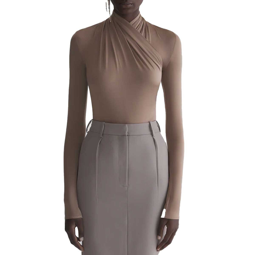 Mugler - mocha brown scarf bodysuit