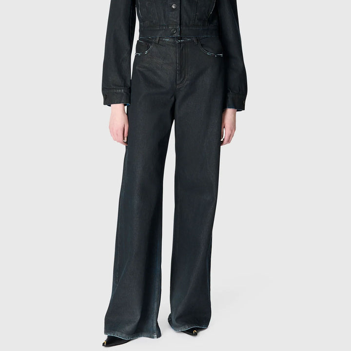 Marine Serre - Moon Waxed Denim High-Waist Flare Jeans