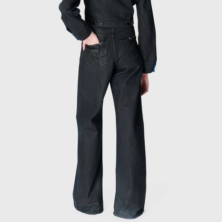 Marine Serre - Moon Waxed Denim High-Waist Flare Jeans