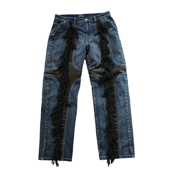 THUG CLUB - Mohican Leather Denim Pants