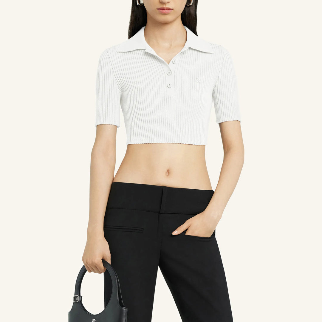 フィット感抜群♪【Courreges】ニットポロトップス CROPPED KNIT POLO | Why are you here?