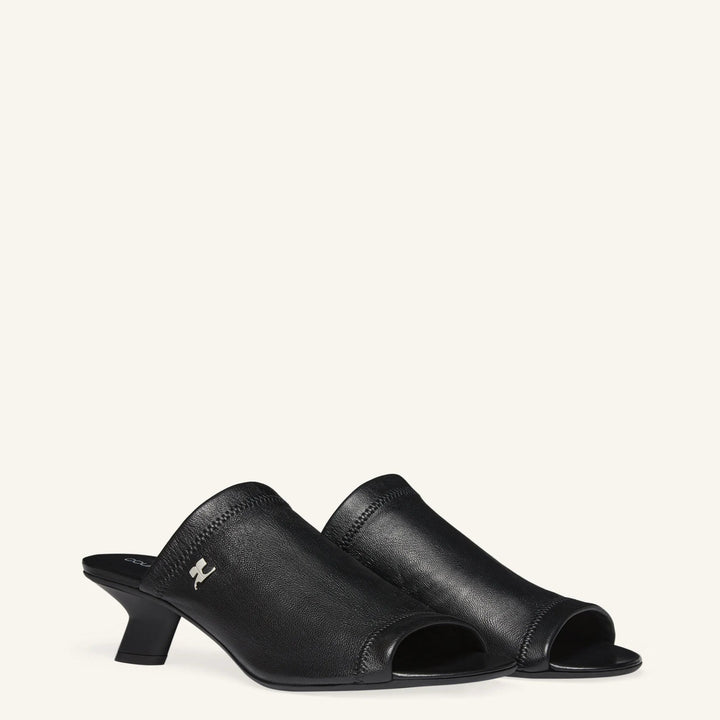 WET STRETCH LEATHER HEELED SLIDES