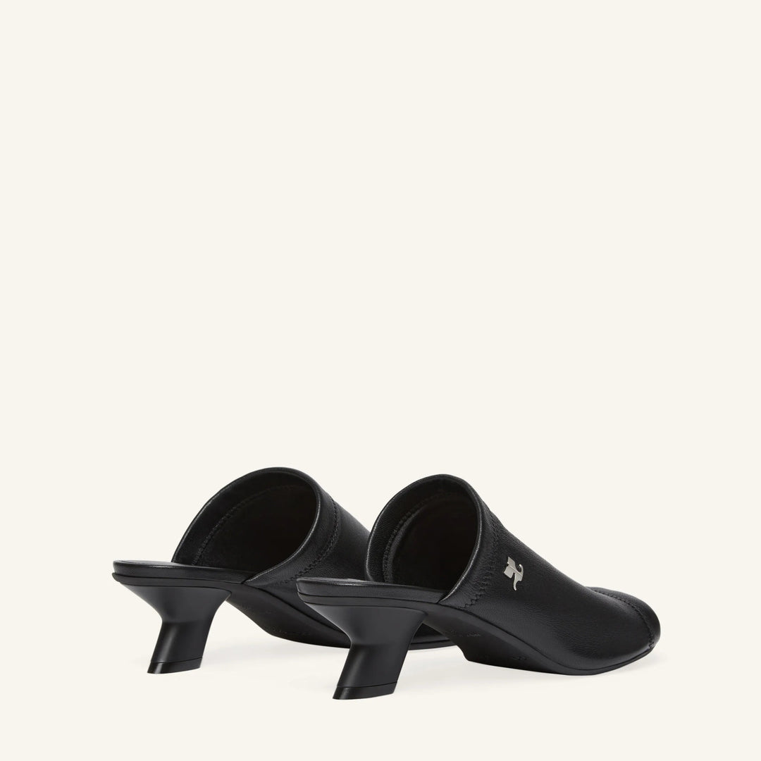 WET STRETCH LEATHER HEELED SLIDES