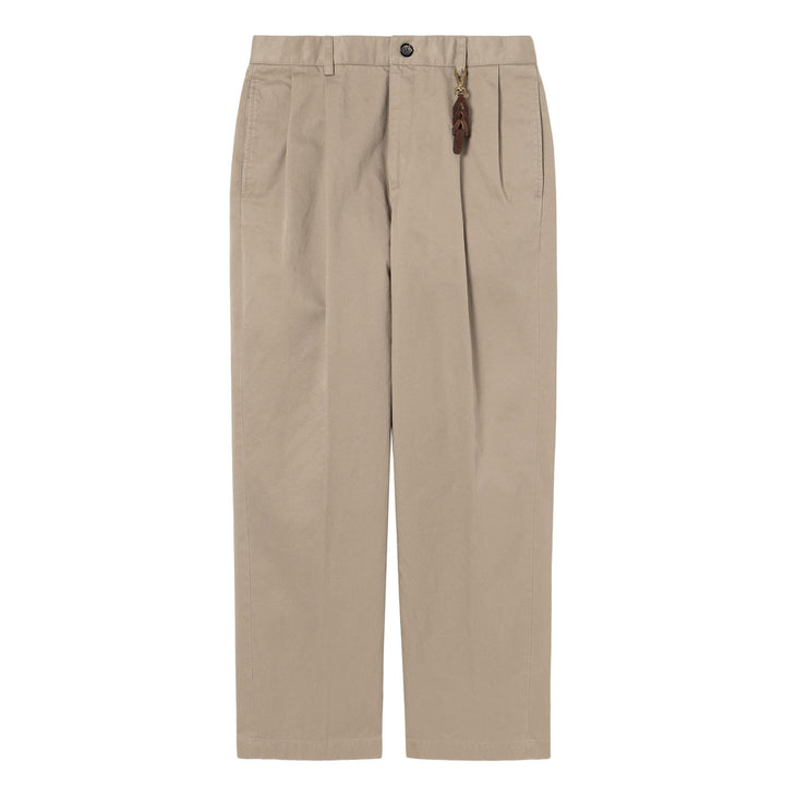 Beige Two-Tuck Cotton Pants