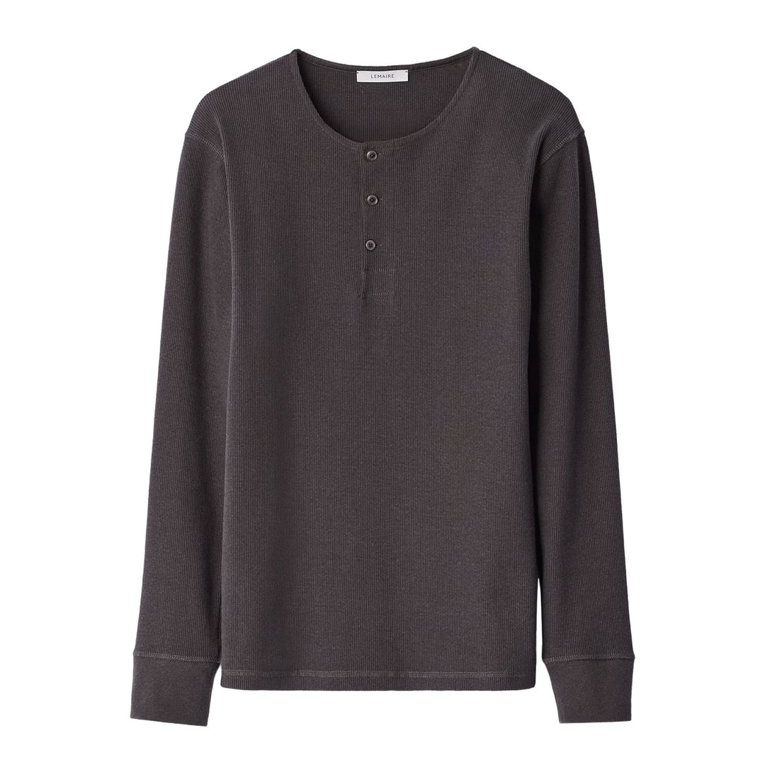 Long-sleeve linen and cotton ribbed jersey Henley T-shirt