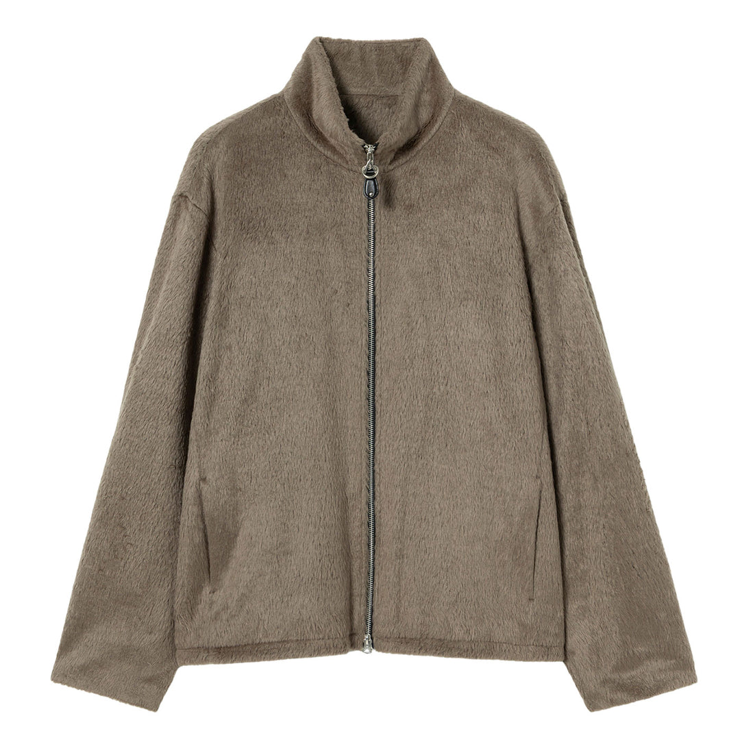Brown Hairy High-Neck Zip-Up Jacket