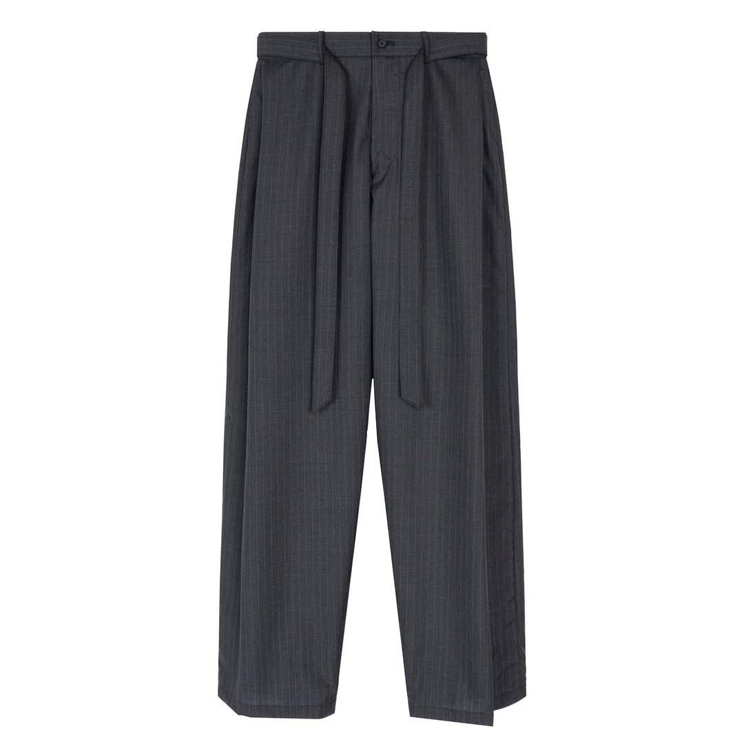 VUJADE - REN PINSTRIPE BELTED TUCK TROUSERS IN WOOL