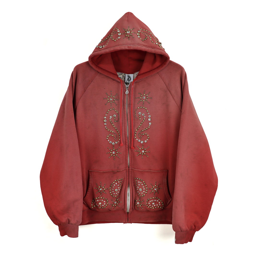 THE WORLD IS YOURS - Double face paisley zip studs hoodie