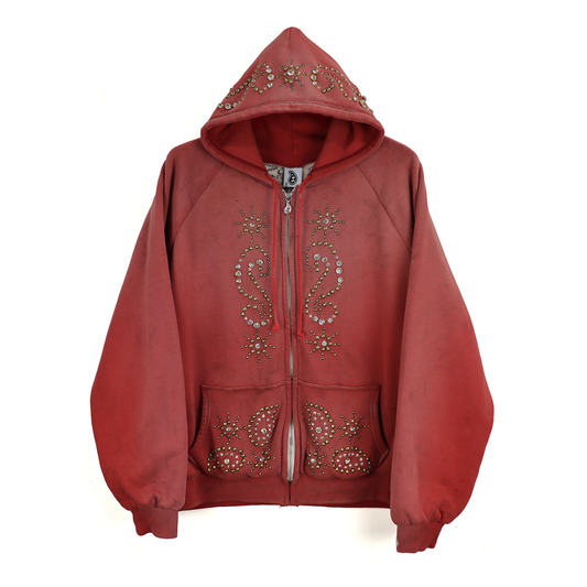 THE WORLD IS YOURS - Double face paisley zip studs hoodie