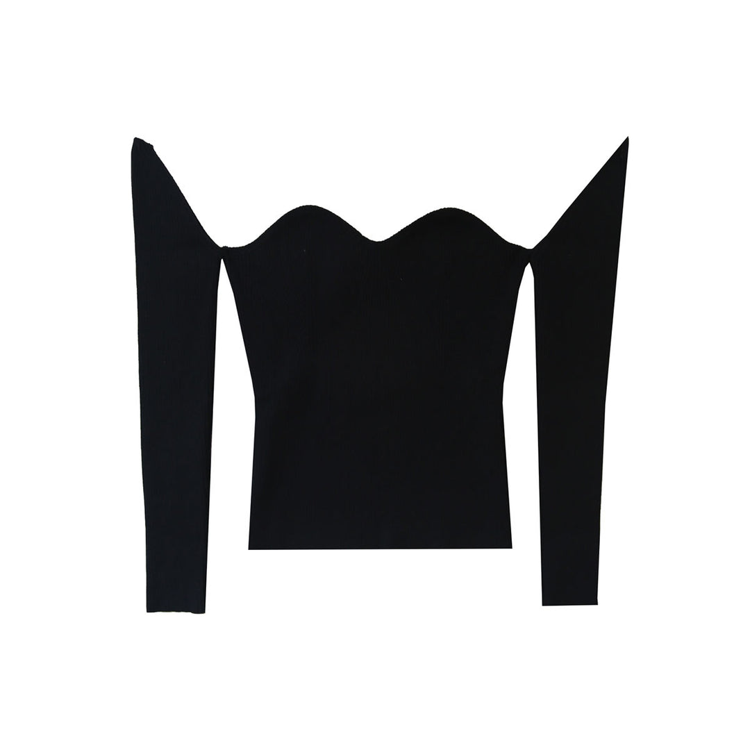 RIBBED BUSTIER DETAILED WITH SLEEVE KNITTED TOP - Rokh