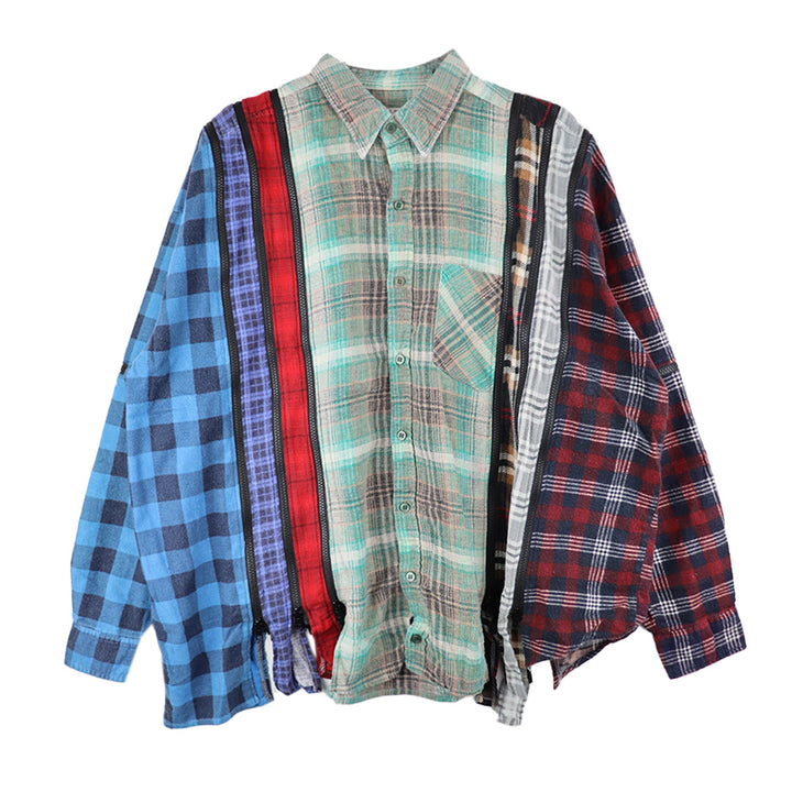 Flannel Shirt -&gt; 7 Cuts Zipped Wide Shirt【type C】