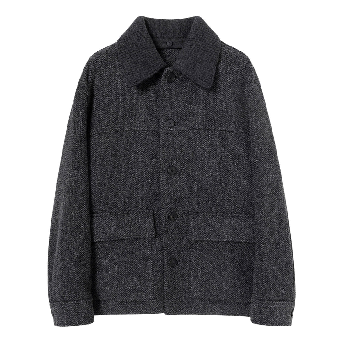 Gray Knit Collared Wool Jacket