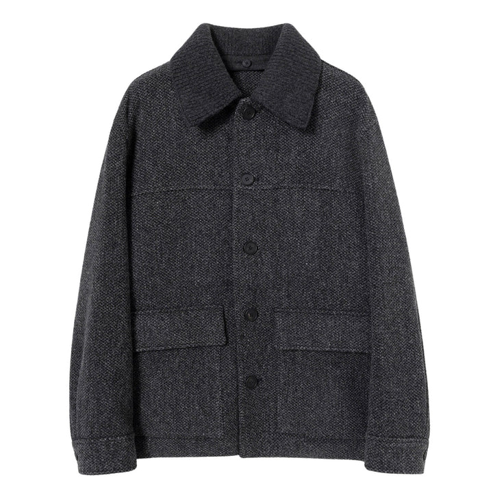 Gray Knit Collared Wool Jacket