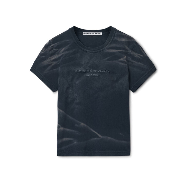 Distressed logo cotton jersey shrunken t-shirt