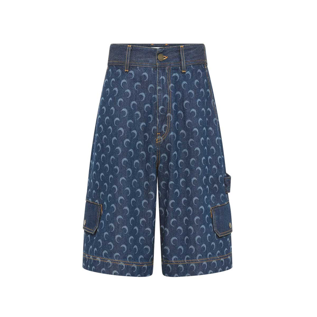 Marine Serre - Midnight blue denim bermuda with pockets