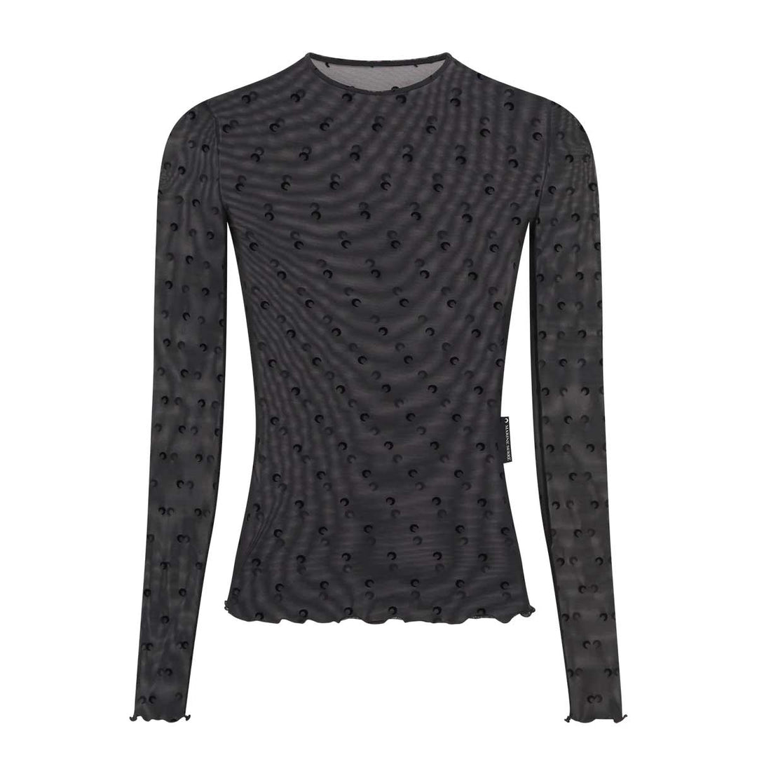 Marine Serre - Plumetis moon mesh flock long sleeves top