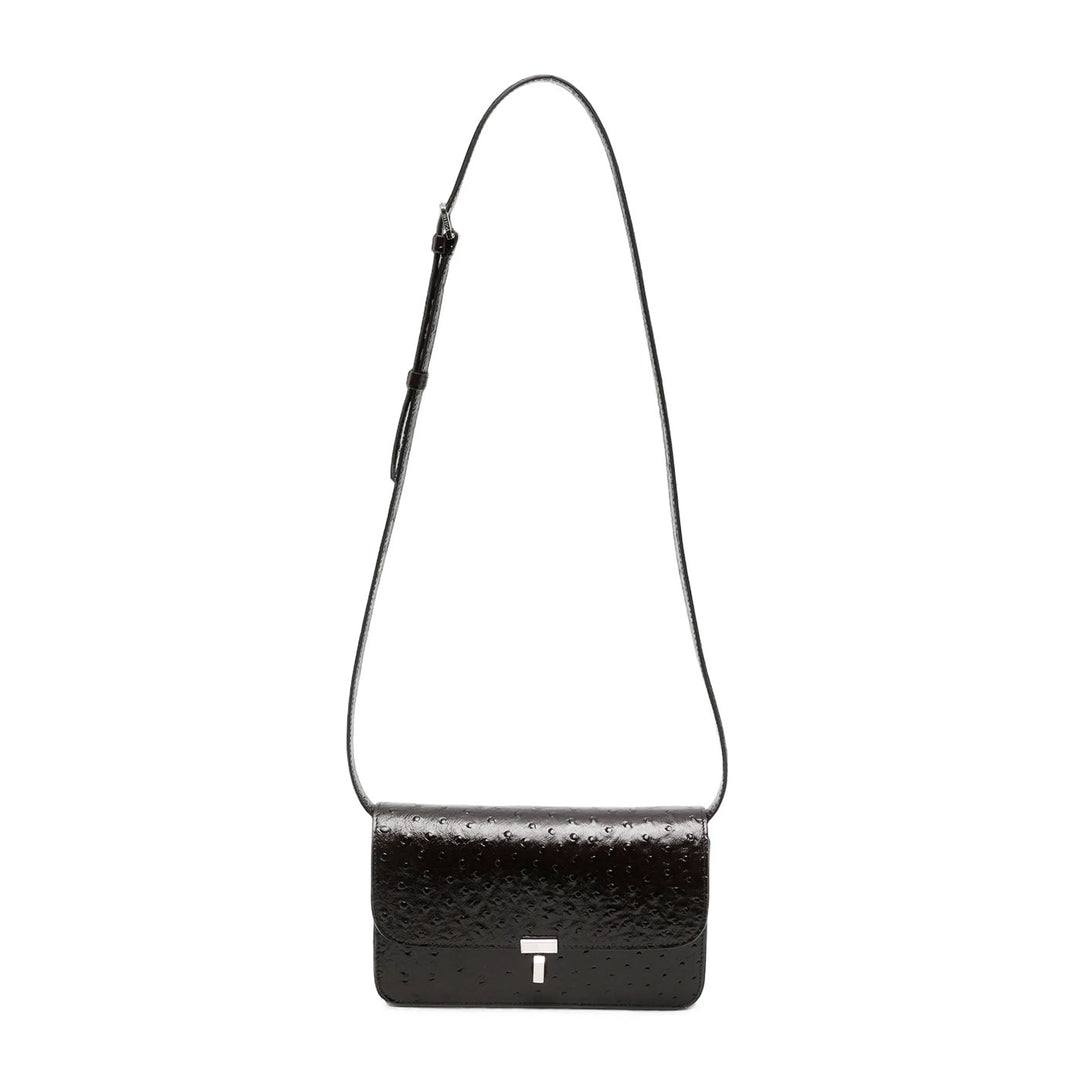 T-lock ostrich-embossed crossbody