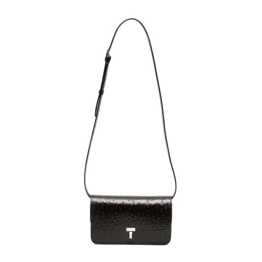 T-lock ostrich-embossed crossbody