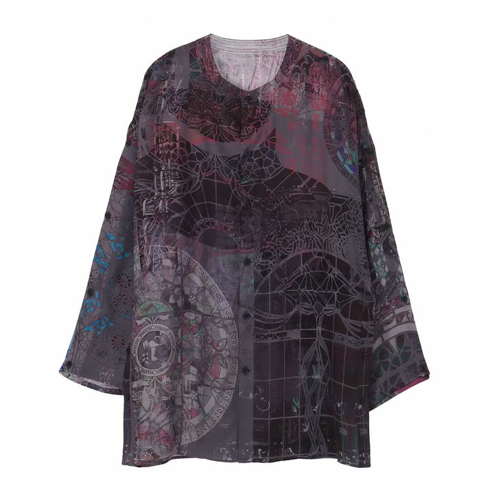 Yohji Yamamoto - BAROQUE PATTERN COLLARLESS BLOUSE